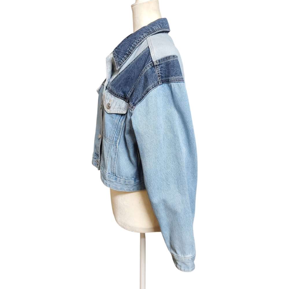Wild Fable Jean Jacket Women's Size Medium Color Block Design Denim Trucker - Picture 4 of 9